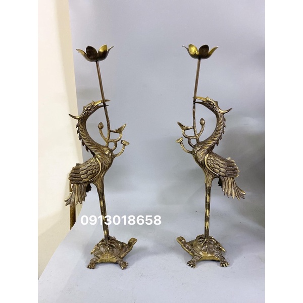 Đôi hạc thờ bằng đồng màu giả cổ 35cm