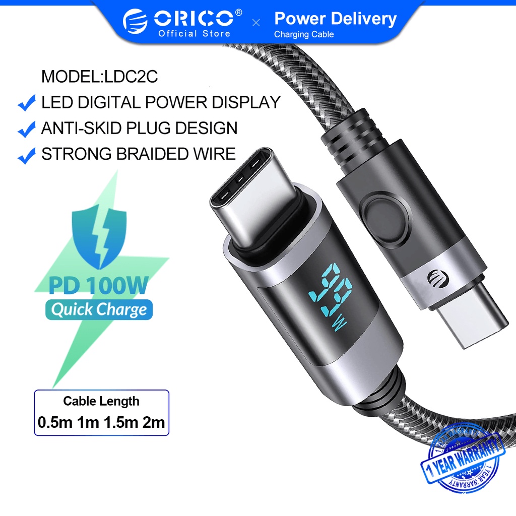 Dây Cáp Sạc Nhanh ORICO USB C Sang Cổng Type C PD100W Màn Hình Kỹ Thuật Số Cho macbook Huawei Xiaomi laptop