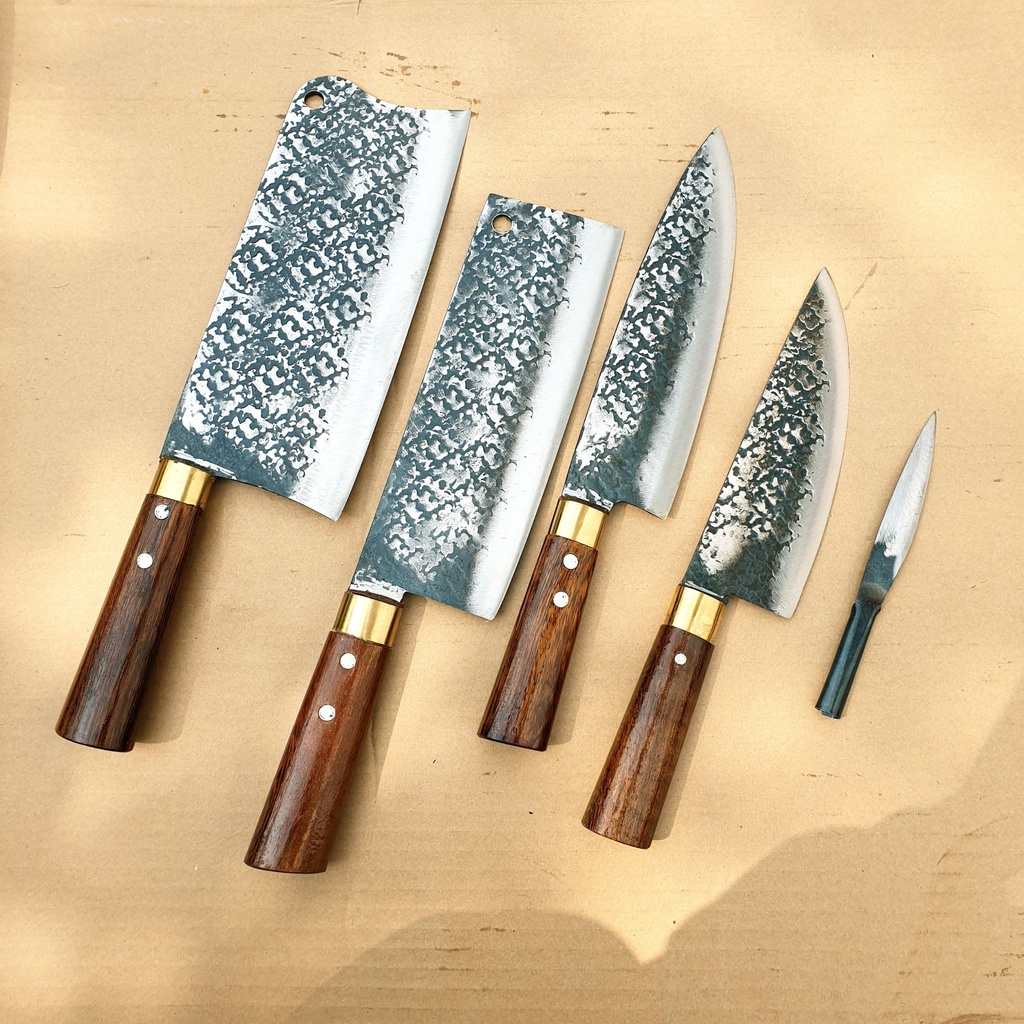 Bộ dao 5 món cán gỗ mun hàng chuẩn Nhíp ô tô