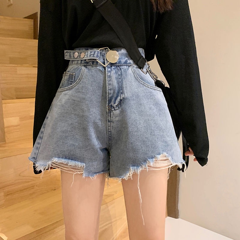 Quần Short Denim Lưng Cao Ống Rộng Phong Cách Hàn Quốc Mẫu Mới Dành Cho Nữ