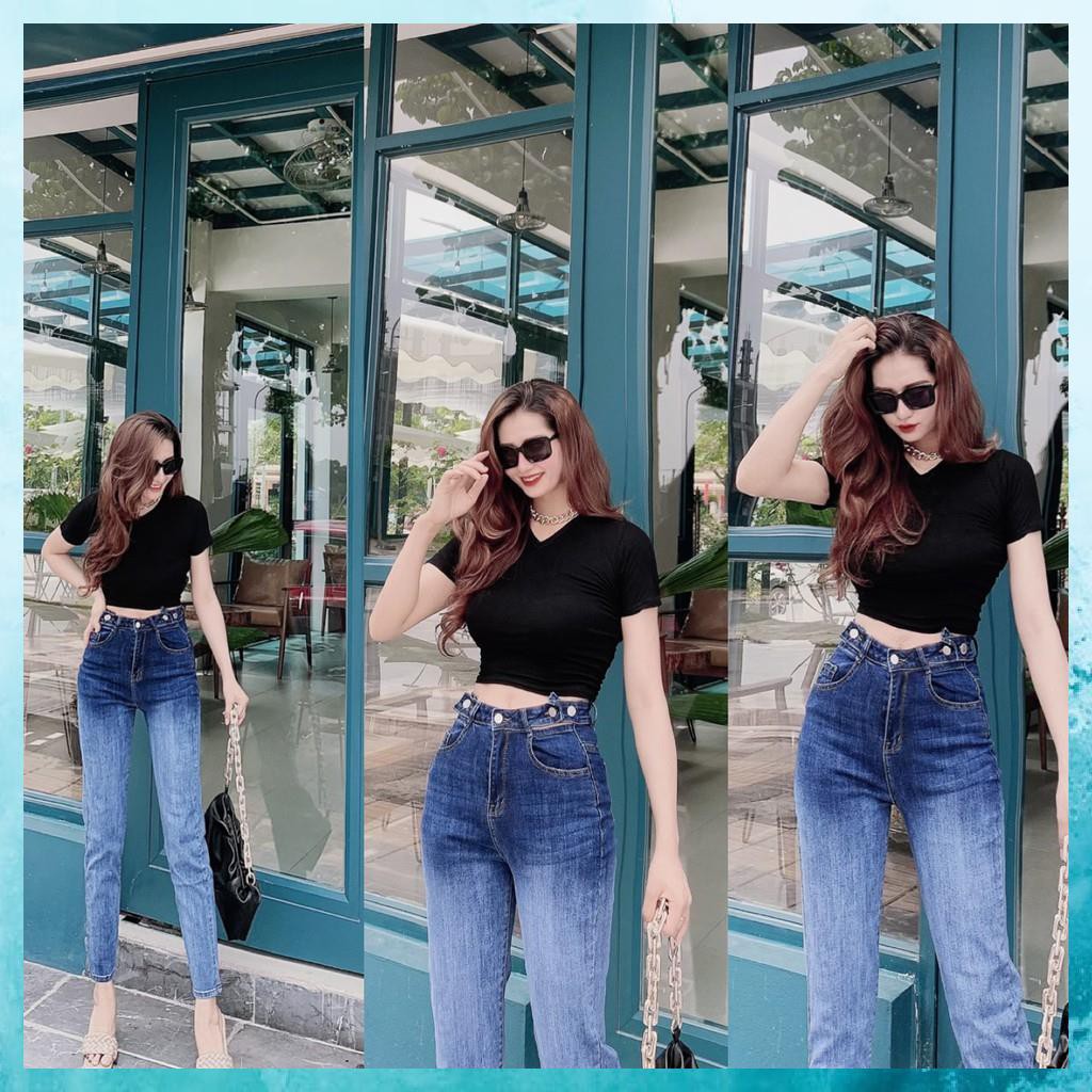 [TH Jeans] Quần bò baggy trơn, quần jeans nữ lưng cao túi chéo loang màu. Mã D1160