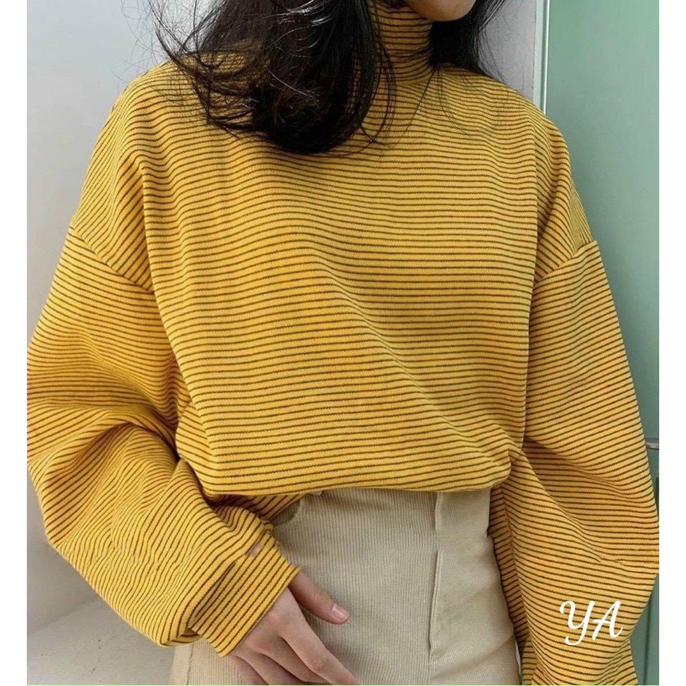 Áo len nữ cổ cao tay dài form rộng dáng dài kẻ ngang Hàn Quốc HNDAL03 | BigBuy360 - bigbuy360.vn