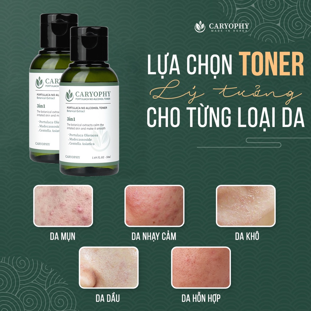 Toner không cồn Caryophy Portulaca ngăn ngừa mụn kiềm dầu giảm thâm 50ml