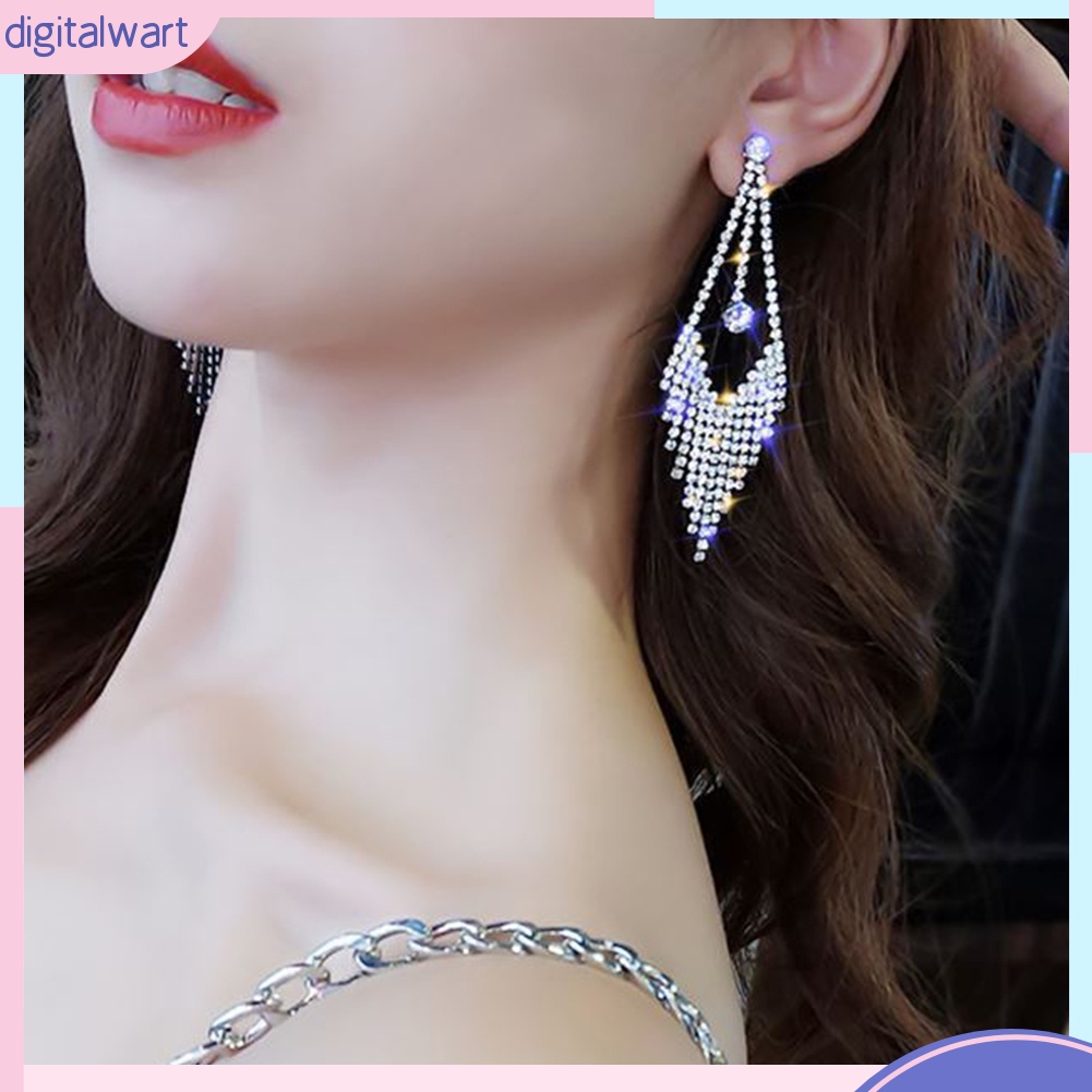 Cặp bông tai dạng thả hình học đính đá thời trang cho nữ