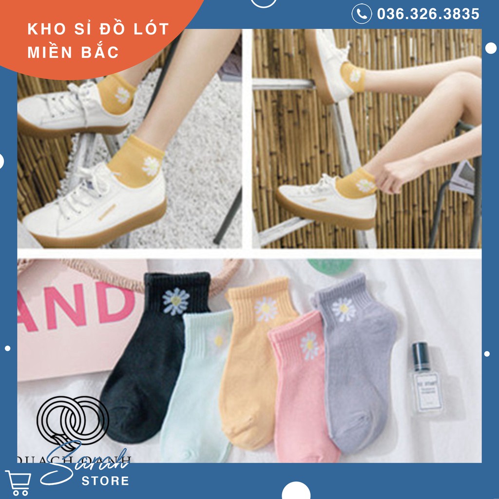 Combo 10 đôi tất cổ ngắn in hoa cúc tặng kèm túi đựng