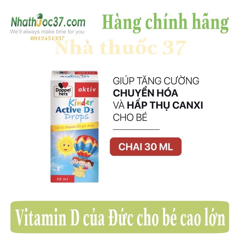 DoppelHerz Kinder Active D3 Drops - bổ sung vitamin D của Đức giúp hấp thu cãni, tăng cường sức đề kháng