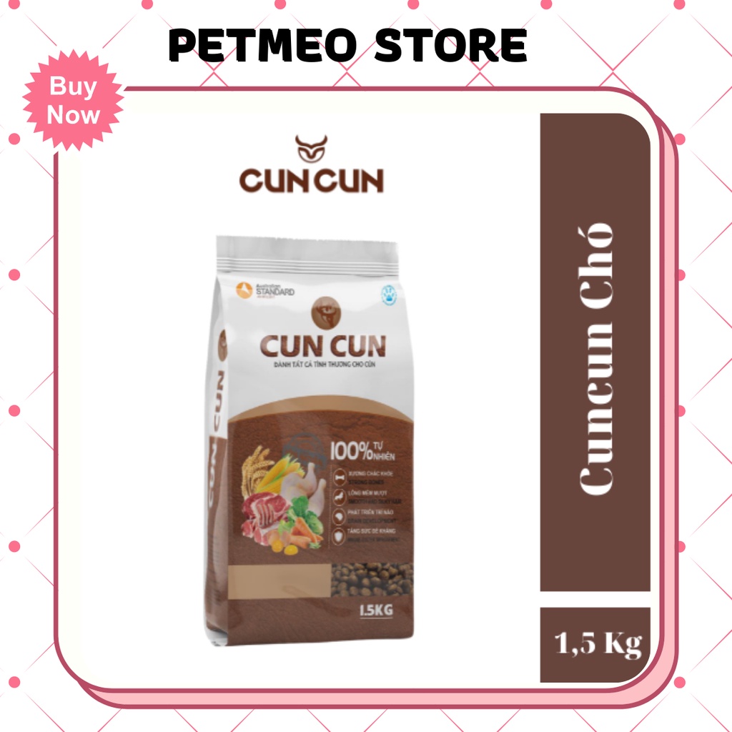 Thức ăn dạng hạt tươi bổ sung dinh dưỡng cho chó CUNCUN túi 1,5kg - PETMEO