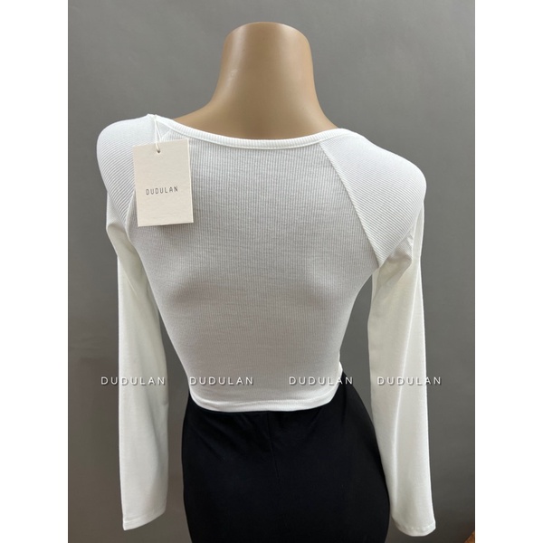 Áo thun croptop dài tay ANNAKIKI cổ chữ V - A20