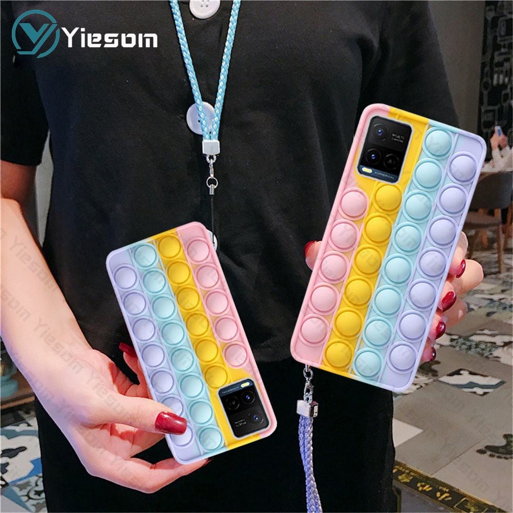 Ốp Điện Thoại Hình Cầu Vồng Kèm Dây Đeo Cho Vivo Y33S Y21S Y21 Y20 Y20S Y12S Y12 Y15S Y17 Y31 Y12i Y50 Y30 Y19 Y95 Y93 Y91C Y1S
