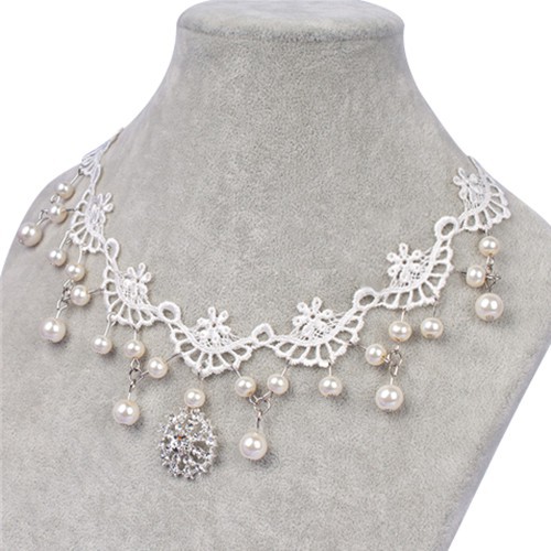 Vòng Đeo Sát Cổ Vòng Đeo Trên Đầu Choker Hạt Châu có Ren Mặt Kim Cương Giả