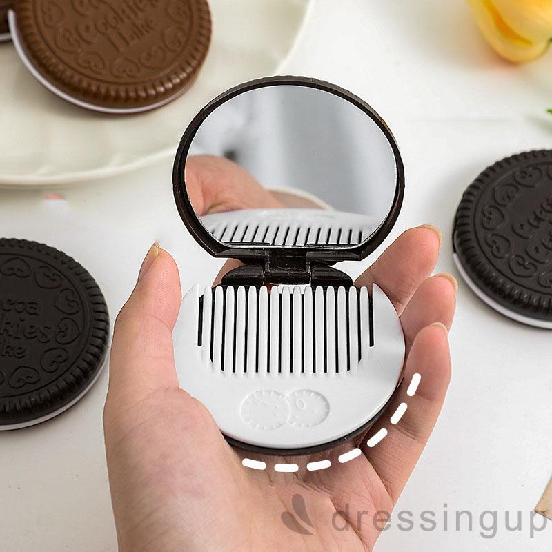 [Hàng mới về] Gương trang điểm và lược mini dáng tròn hình bánh quy xinh xắn