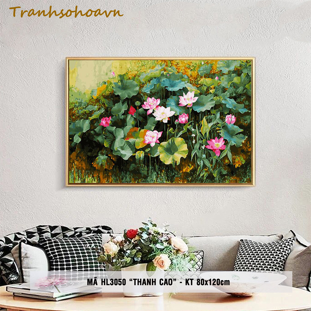 Tranh Sơn Dầu Số Hóa Tự Tô Màu Đầm Sen Khổ Lớn 80x120cm Tranhsohoavn Mã HL3050