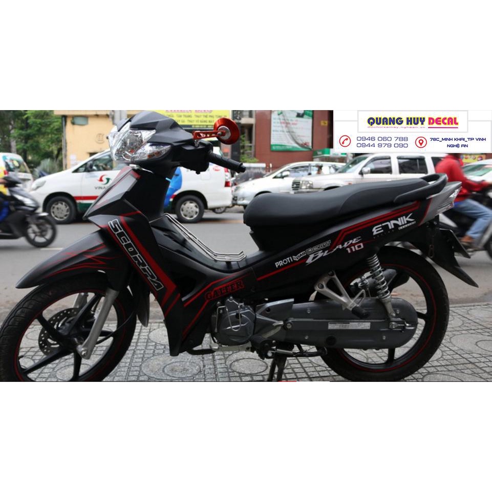 Tem trùm honda blade đen chỉ đỏ - Độ dán team trùm decal xe máy honda blade đen chỉ đỏ - Team trùm decal xe máy wave bla