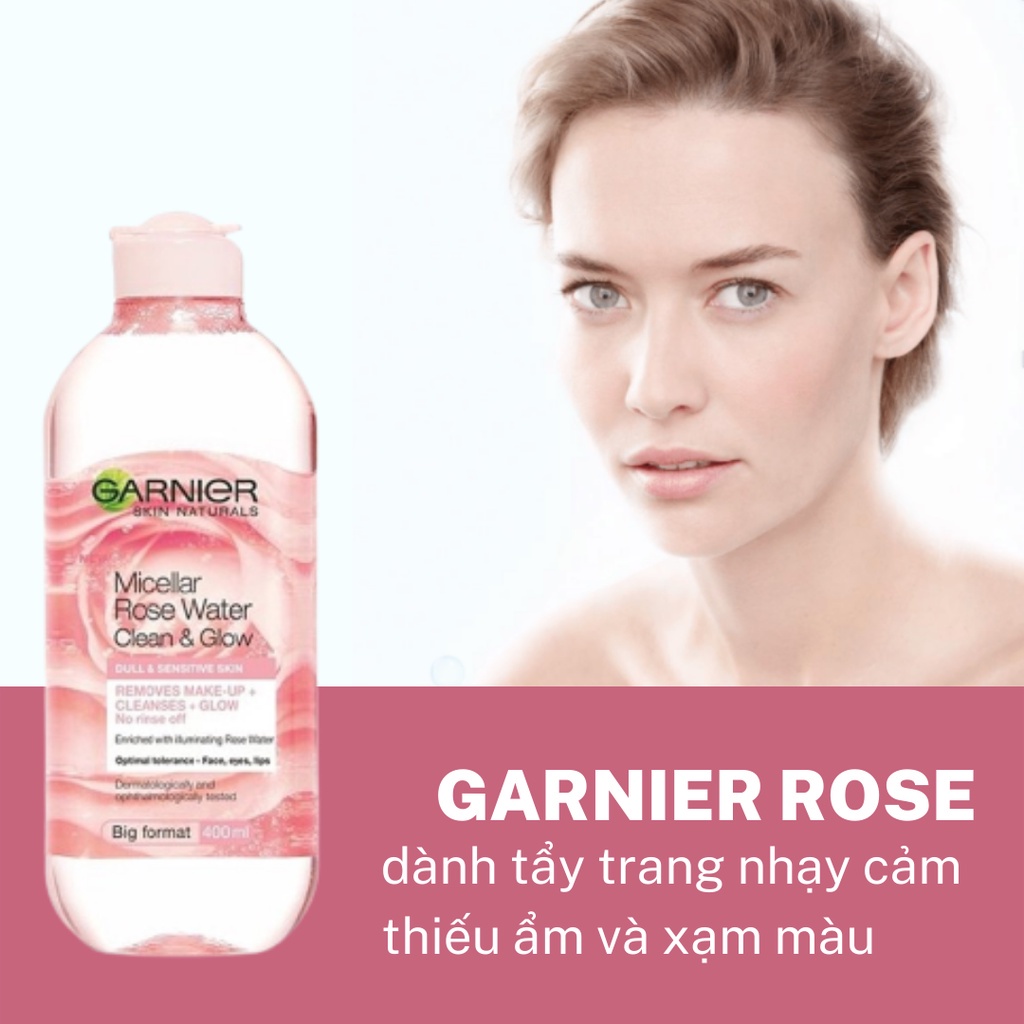 Nước Tẩy Trang Micellar Ganier Hồng/ Vàng/ Xanh Skinactive Cleansing Water ( 400ML)