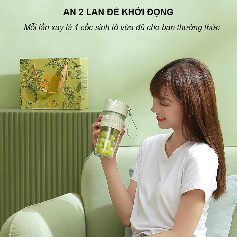 Máy Xay Sinh Tố Cầm Tay Mini JUICER Đa Năng Tặng Cốc Thủy Tinh Siêu Xinh Lưỡi Dao Hai Mặt Sắc Bén