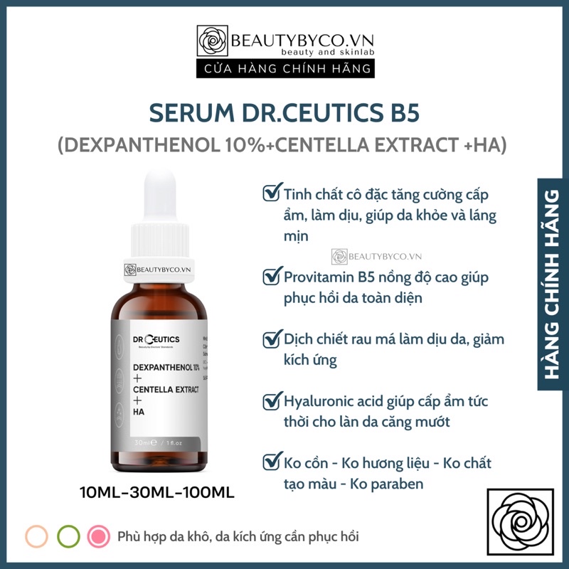 Serum B5 DrCeutics giúp cấp ẩm phục hồi và làm dịu da Dexpanthenol 10% + Rau má + HA