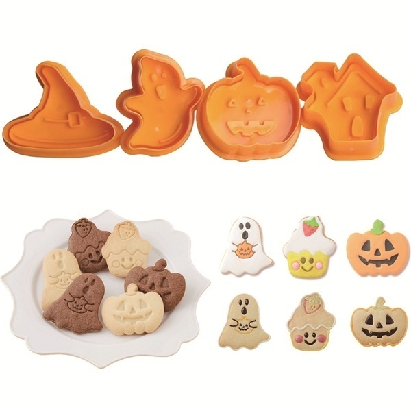 Set 4 khuôn nhựa làm bánh hình bí ngô / ma halloween độc đáo tiện dụng