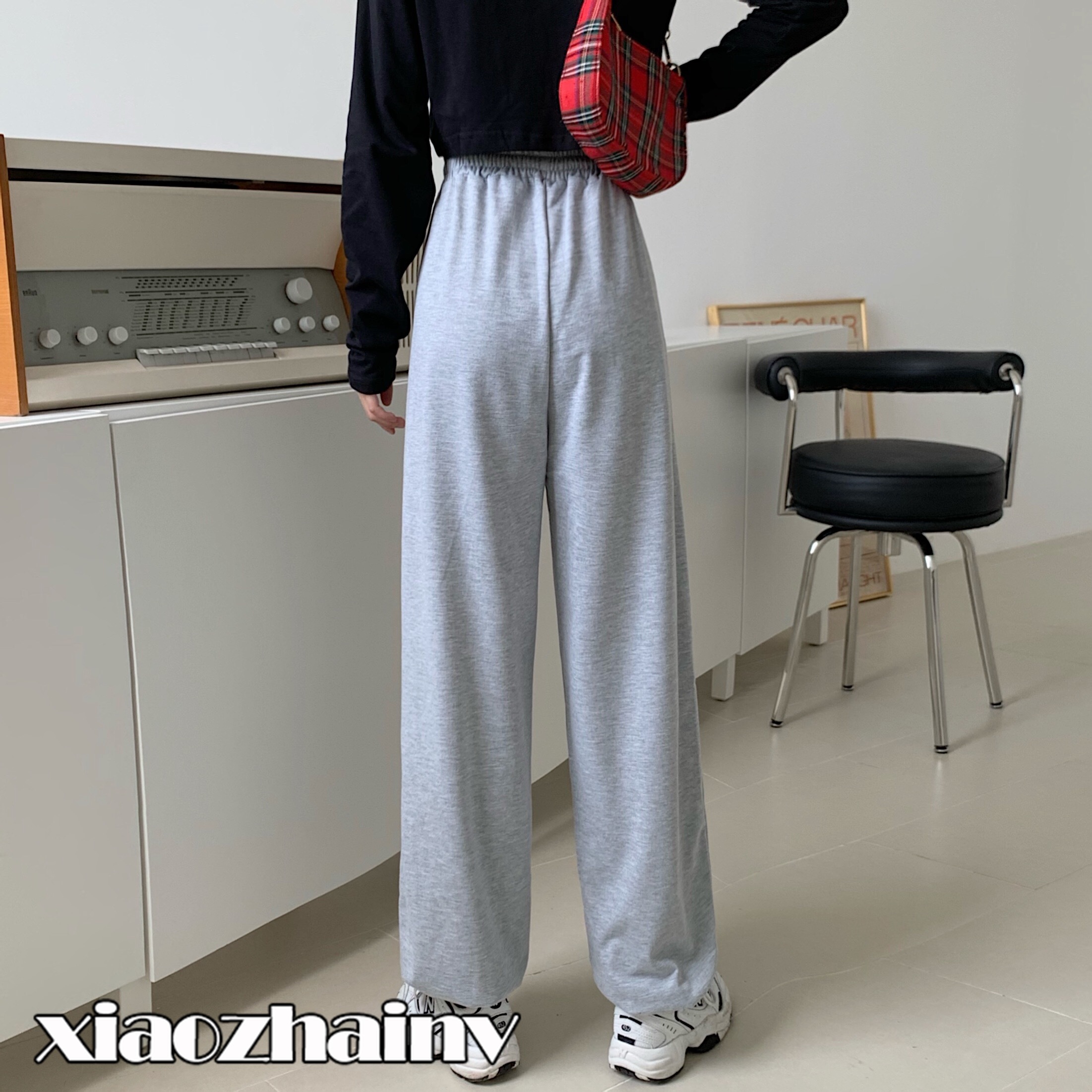 Xiaozhainv Quần Thể Thao Nữ Lưng Cao Dáng Rộng Màu Xám | BigBuy360 - bigbuy360.vn