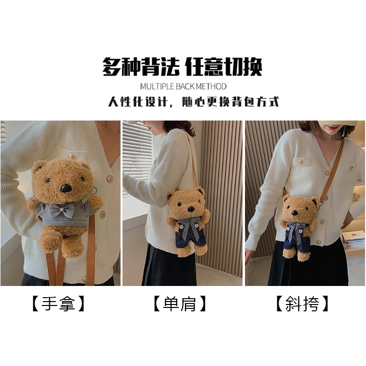 Túi Đeo Chéo Hình Gấu Nhồi Bông Dễ Thương Thời Trang Cho Nữ 2021