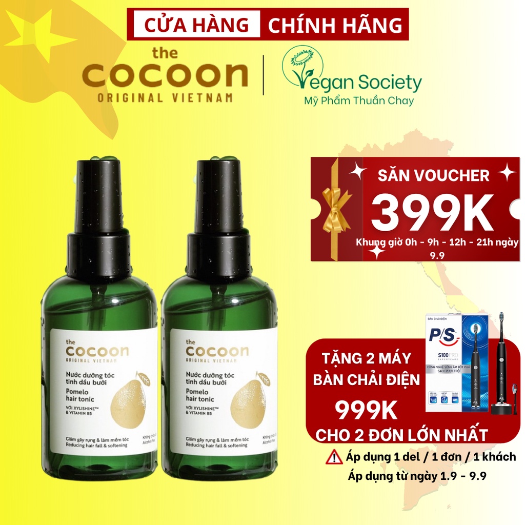 Combo 2 Chai Nước dưỡng tóc tinh dầu bưởi (pomelo hair tonic) Cocoon 140ml/1chai - Vegan Society