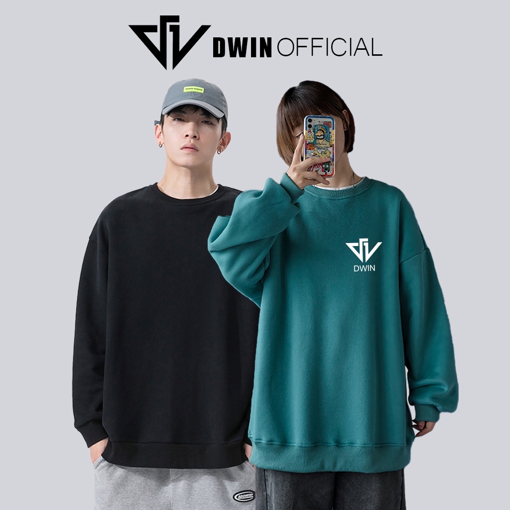 Áo sweater in logo nỉ unisex DWIN basic nam nữ form rộng oversize local brand SP00085