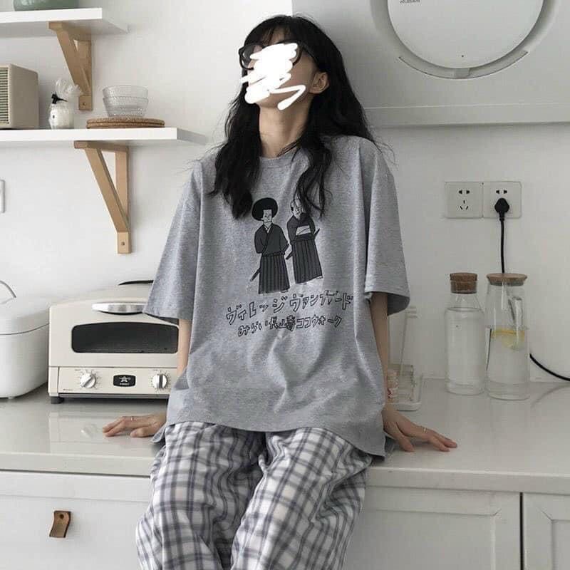 Bộ Quần Culottes Kẻ Áo Phông Phong Cách Nhật Set Trang Phục Unisex | BigBuy360 - bigbuy360.vn