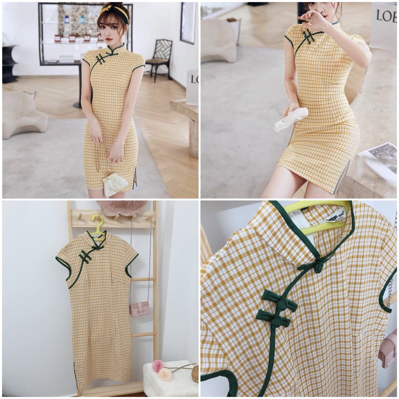 Đầm hoa sườn xám hạc trendy