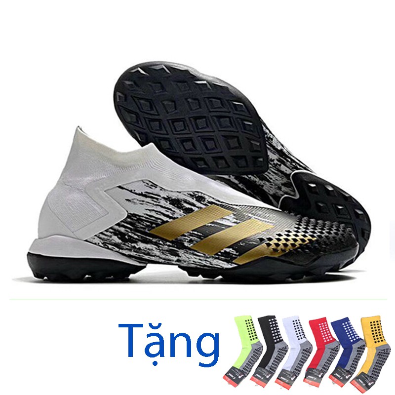 Giày Bóng Đá Predator 20+ Trắng Đen Gai Nhọn TF - Tặng kèm tất chống trơn