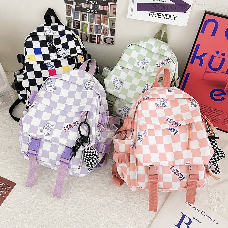 Balo IELGY in họa tiết caro dễ thương phong cách hàn quốc cho nữ