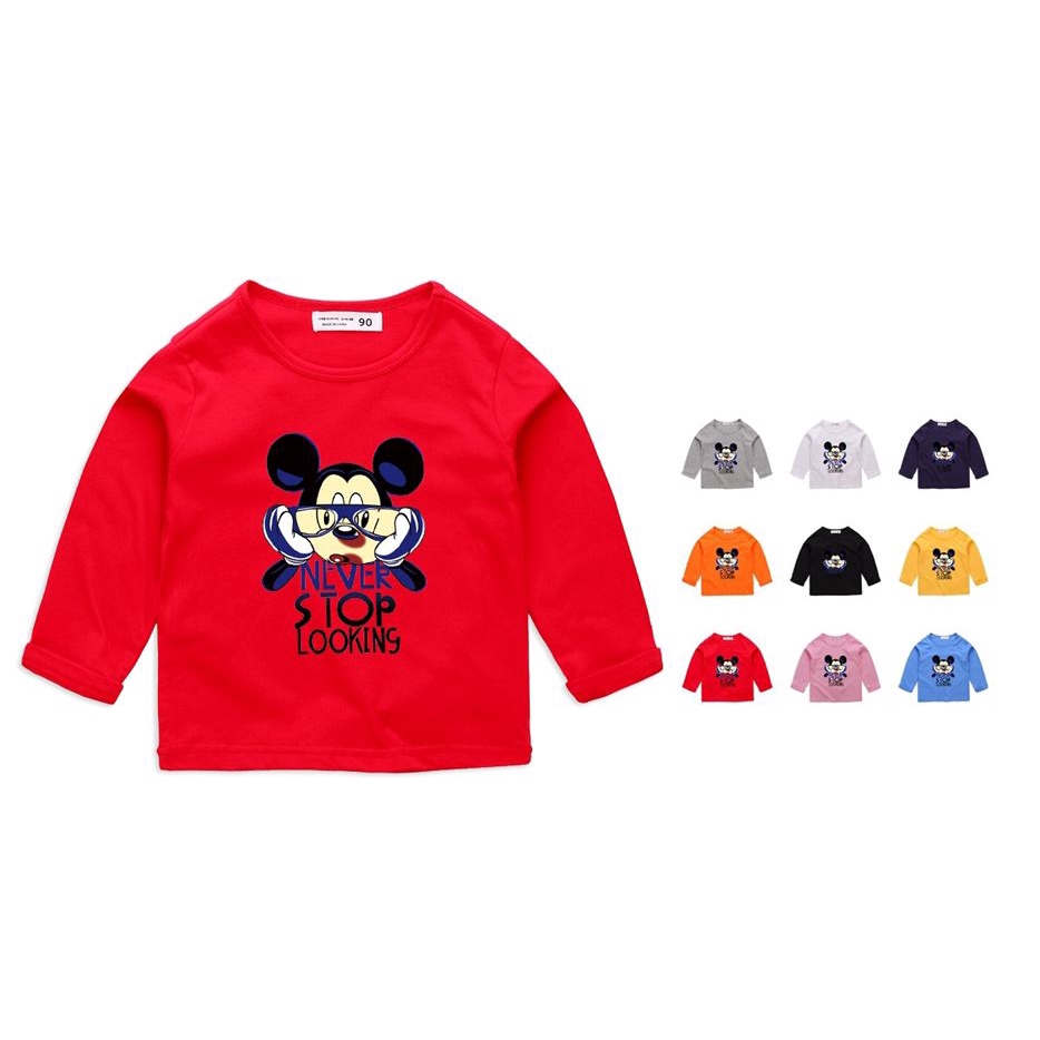 Áo Thun Cotton Tay Dài In Hình Chuột Mickey 9 Màu Lựa Chọn Cho Nam