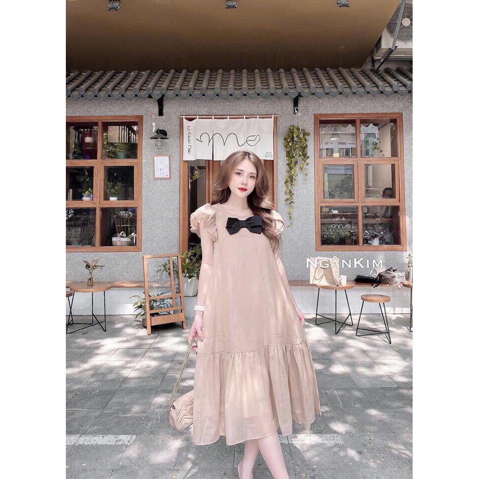 Váy bầu xinh dự tiệc chất voan 2 lớp mùa hè đầm suông dáng dài maternity dress