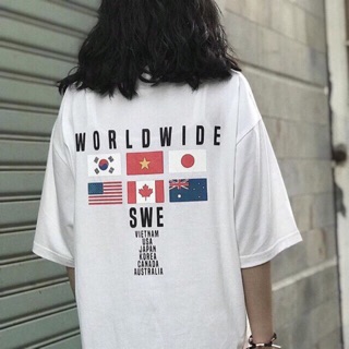🌟 áo thun tay lỡ cờ wordwide