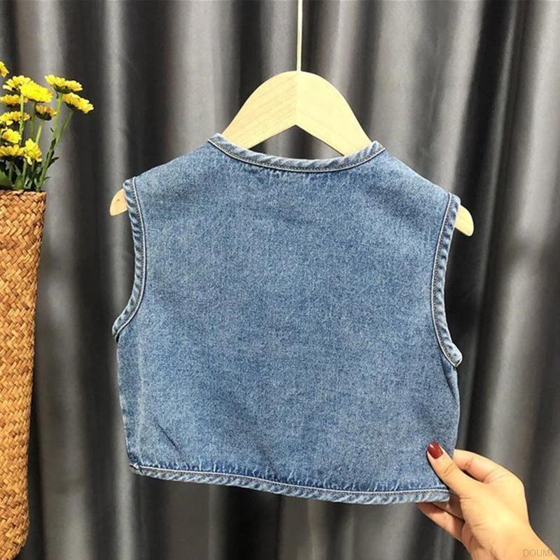 Áo Khoác Không Tay Chất Liệu Denim Mỏng Phong Cách Hàn Quốc Cho Bé