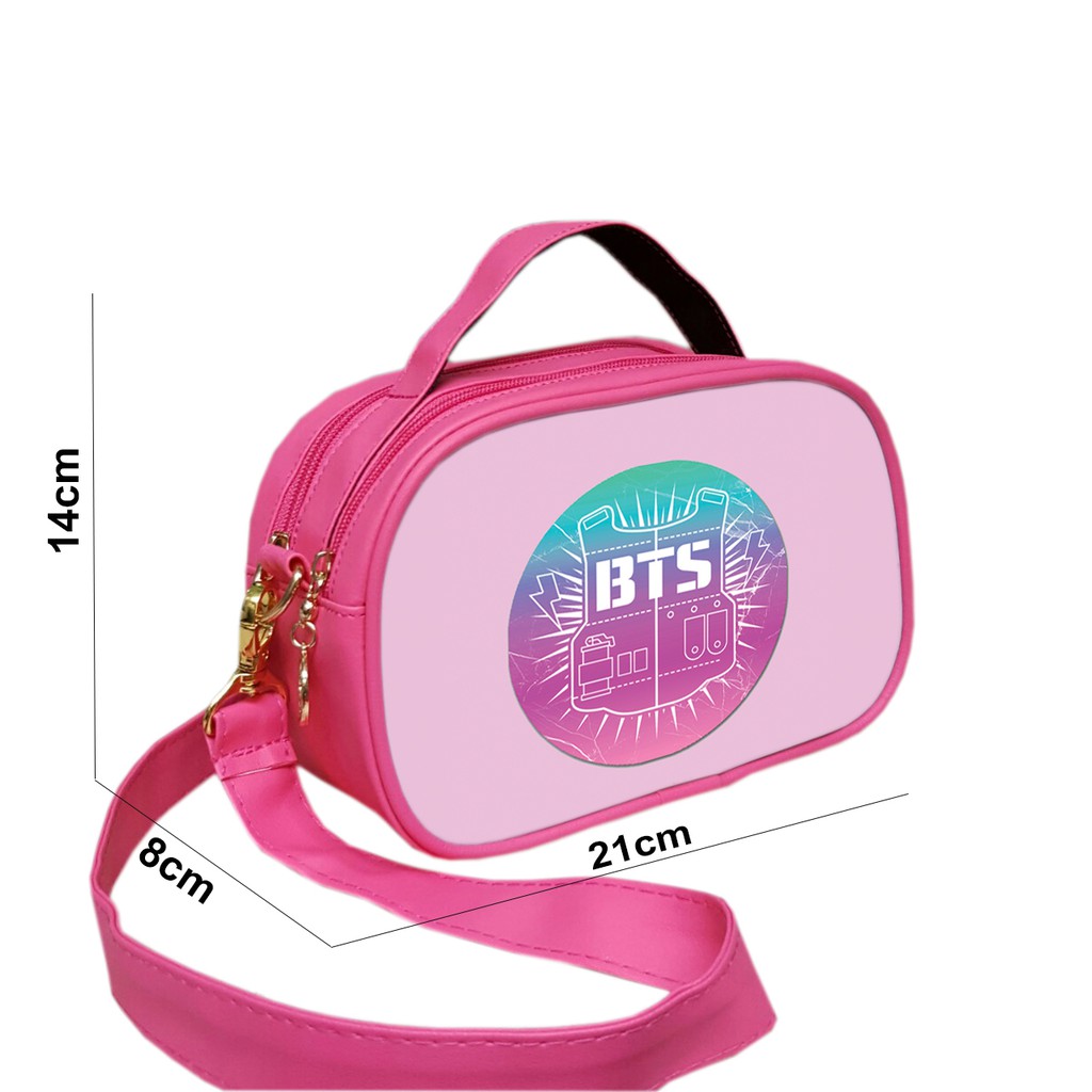 Túi xách nữ TROY phối 02 dây kéo in logo BTS hồng