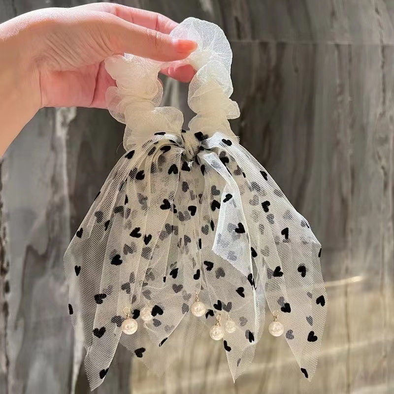 Dây Cột Tóc Lưới Cao Su Bản Lớn Họa Tiết Chấm Bi Phong Cách Hàn Quốc Thời Trang Mới