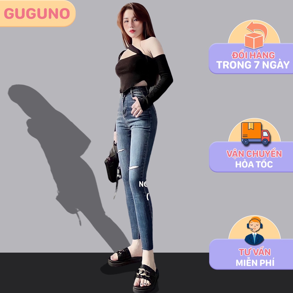 Quần jean skinny nữ dáng ôm lưng siêu cao trơn basic GUGUNO ulzzang