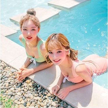 Có sẵn Bộ đồ bơi nữ rút dây xinh có 3 màu xanh hồng đen | BigBuy360 - bigbuy360.vn