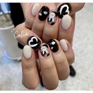 Mẫu nailbox móng up đen vẽ thỏ
