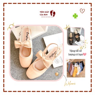 GIÀY BÚP BÊ tiểu thư thắt nơ NỮ mũi vuông QUAI NGANG đế bệt cao 2cm tiểu thư da bóng phong cách ulzzang
