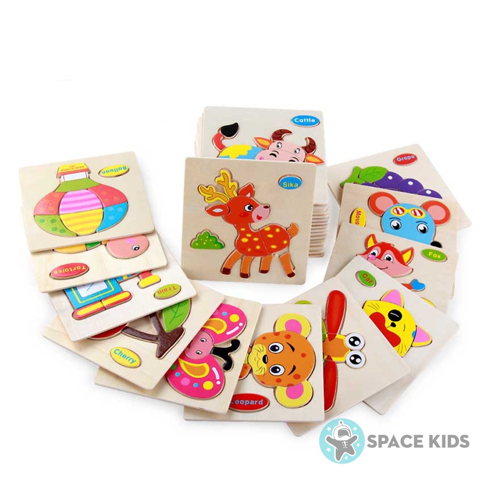 Đồ chơi xếp hình Tranh ghép hình gỗ 3D cho bé Space Kids có nhiều hình ngộ nghĩnh SK01