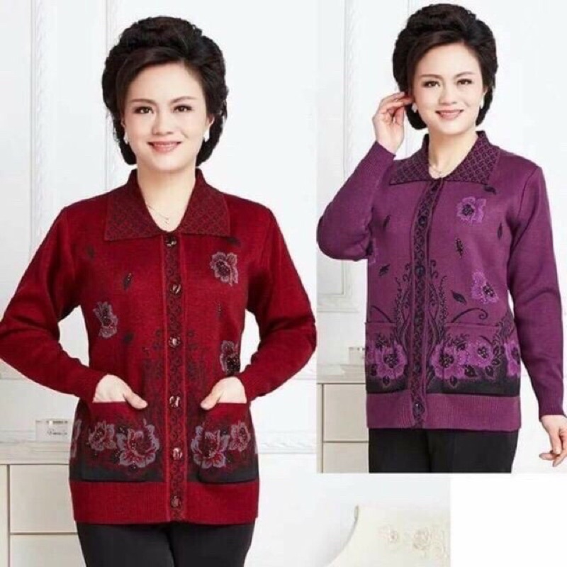 Áo Khoác Len Cho Mẹ Cho Bà Chất Len Dày Dặn Free Size 50-75Kg
