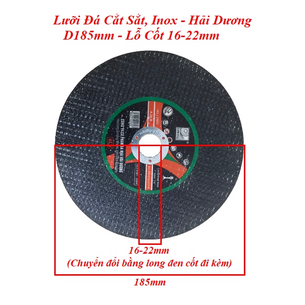 Đá Cắt Sắt, Inox Hải Dương D185 - Lưỡi Cắt Kim Loại 185mm  - Hàng Cao Cấp Chính Hãng