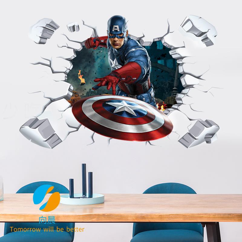 3D Superman Marvel poster Iron Man Waterproof Avengers Wall Sticker College Dormitory Bedroom