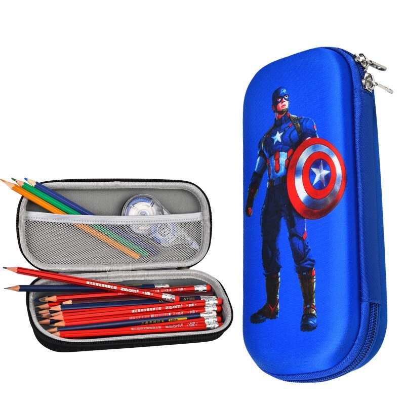 Hộp Đựng Bút học sinh in hình nhân vật hoạt hình siêu nhân, Captain American, iron man