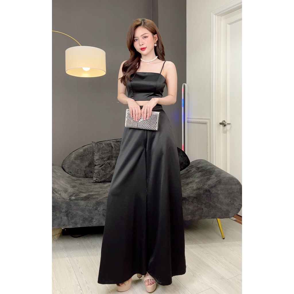 Áo Croptop Và Quần Ống Suông Linh Trà ( A 245 + Q 19 ) Set Lụa Mango Màu Trơn Phong Cách Hàn Quốc Cách Điệu Sang Xịn Mịn