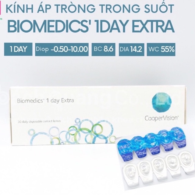 Kính áp tròng trong suốt Biomedics 1 day Extra 15 cặp, lens không màu có độ cận - Lens Optic