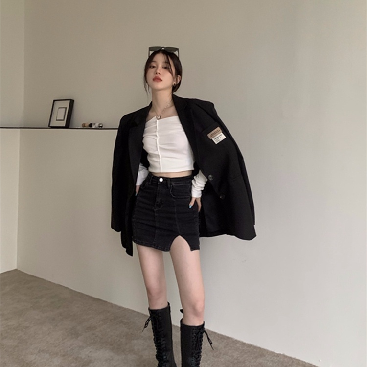 SUXI Áo Croptop Trễ Vai Tay Dài Màu Sắc Trơn Thời Trang Mùa Thu Cho Nữ