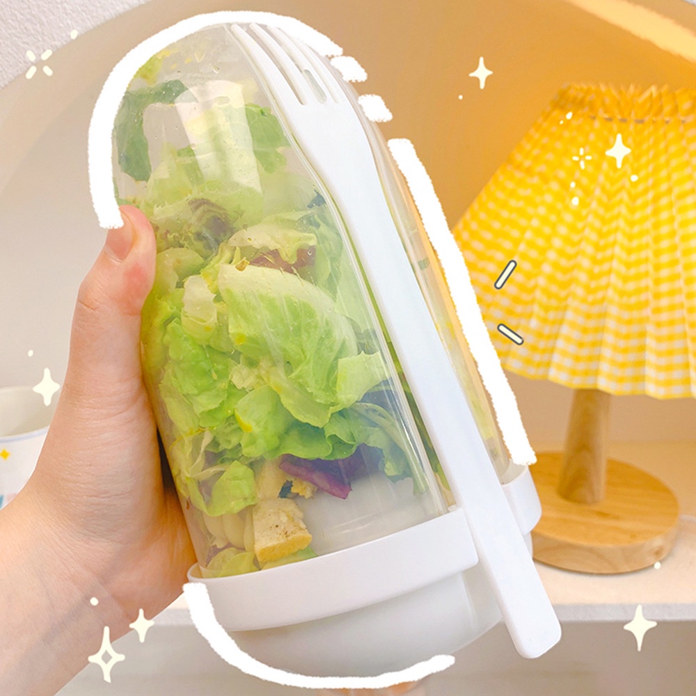 Cốc 1000ml Đựng Salad Kèm Nĩa Ăn Sáng / Sữa Chua / Trái Cây Giảm Cân Phong Cách Hàn Quốc