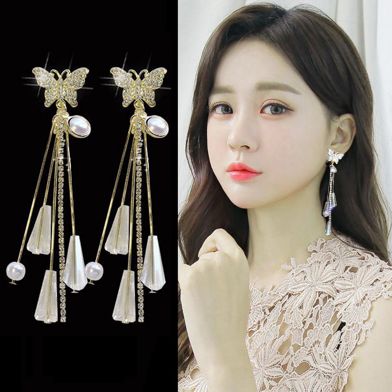 Bông tai mặt hình bướm đính đá lấp lánh thời trang dành cho nữ