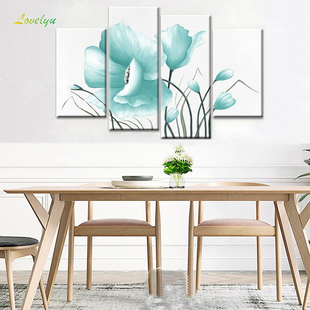 Bộ 4 Tranh Canvas Treo Tường Hình Cây Cỏ Trang Trí Phòng Khách / Văn Phòng